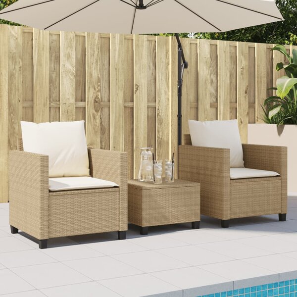 3dílný bistro set s poduškami béžový polyratan