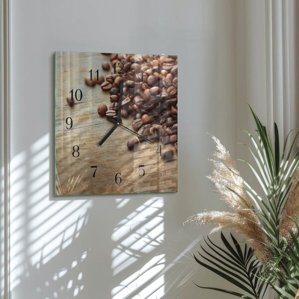 Skleněné hodiny na stěnu Kávová zrna zskc-30x30-00182579