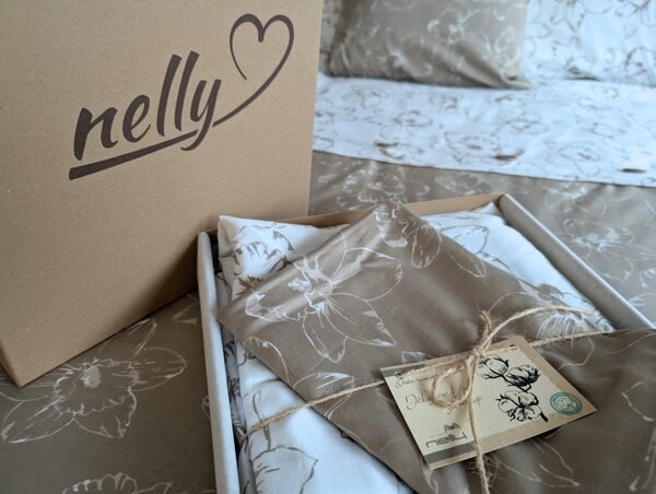Nelly Bavlněný povlak na polštář - PRÉMIUM cappuccino květ Rozměr: 30/30 CM ZIP