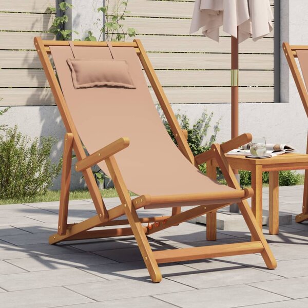 Skládací plážové křeslo taupe masivní eukalyptus a textil