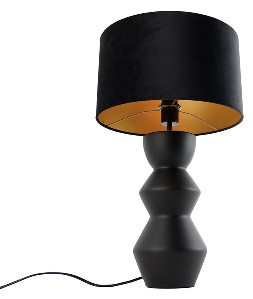 Designová stolní lampa černá se stínítkem z velúru černá se zlatem 35 cm - Alisia