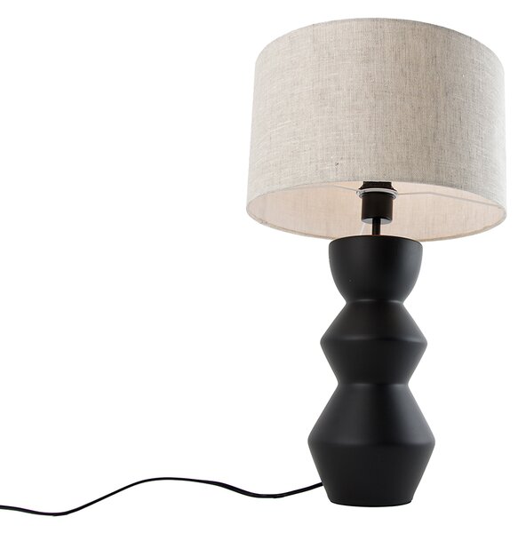 Designová stolní lampa černá s abajurem ze světlé látky 35 cm - Alisia