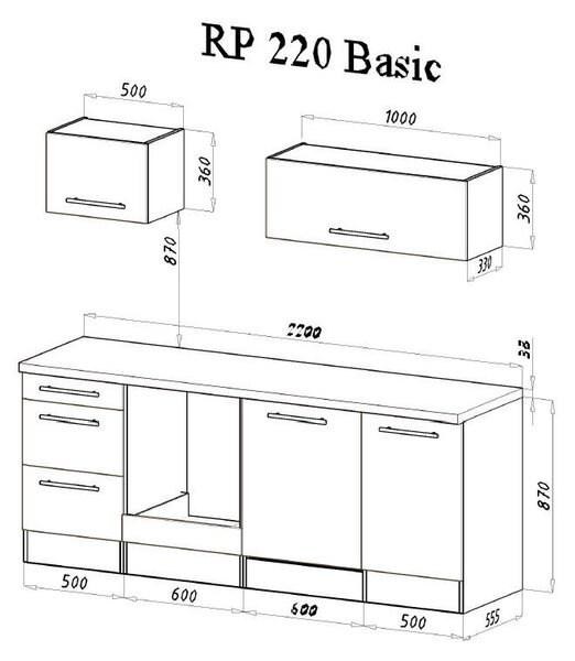 KUCHYŇSKÝ BLOK 220 cm Respekta - Online Only kuchyňské linky, Online Only