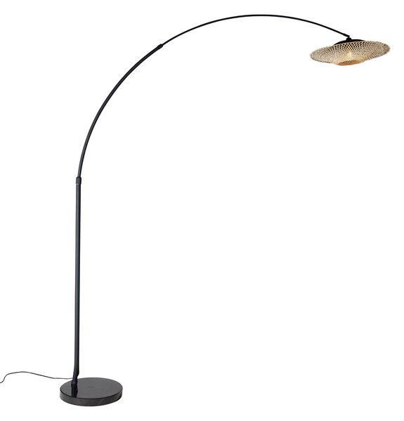 Moderní oblouková lampa černá s orientálním stínítkem a bambusovou konstrukcí 50 cm - XXL Rina