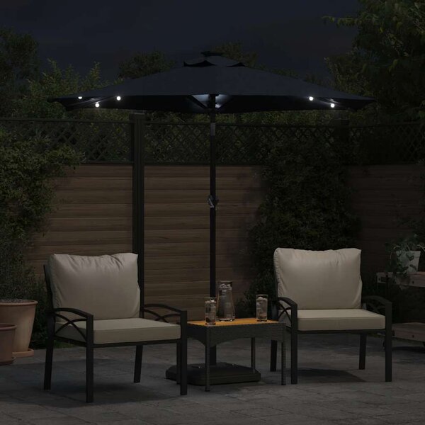 Zahradní slunečník s LED a ocelovou tyčí černý 225x225x212 cm