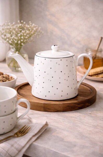 Bílá porcelánová konvička se srdíčky Lovely Day - 23*14*14 cm / 1000 ml - Clayre & Eef