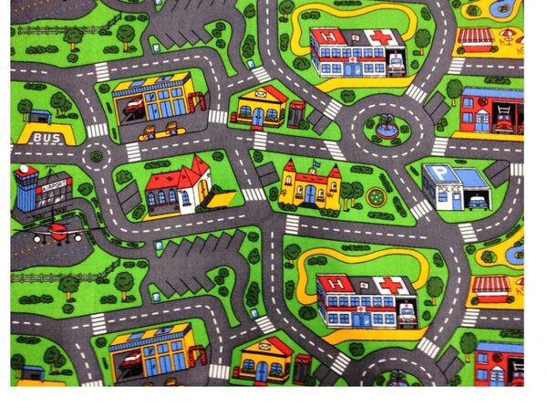 Vopi | Dětský koberec City life - kulatý 200 cm průměr, zelenošedý