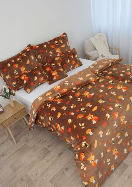 MK Lůžkoviny Mikroplyšové povlečení Exclusive - Podzimní les hnědý 140 × 200 cm, 70 x 90 cm