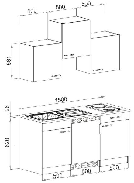 MINIKUCHYNĚ 150 cm Respekta - Online Only kuchyňské linky, Online Only