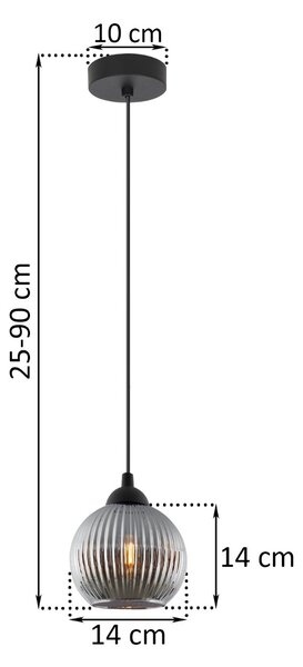 Závěsné svítidlo Riffle Round, 1x grafitové skleněné stínítko