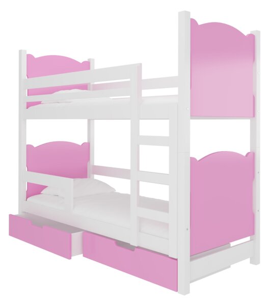 Dětská patrová postel BALADA, 180x75, bílá/růžová
