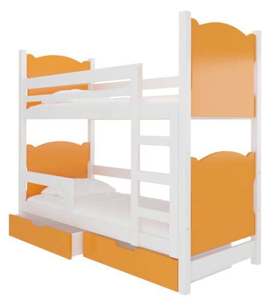 Dětská patrová postel BALADA, 180x75, bílá/oranžová