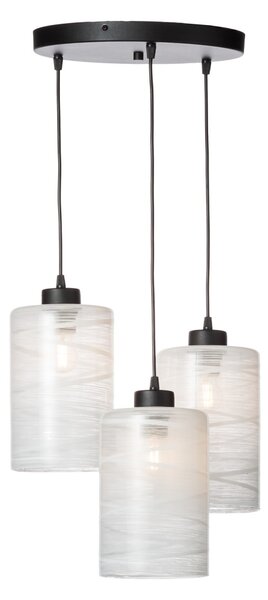 Light for home - Závěsné svítidlo 60566 "FLORENCE" s třemi bílými skleněnými stínidly z foukaného skla., 3x60W, E27, Černá