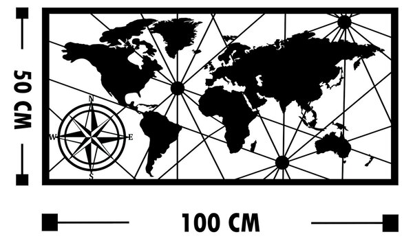 ASIR Kovová nástěnná dekorace MAPA 100 cm