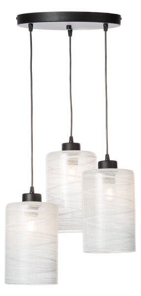 Light for home - Závěsné svítidlo 60566 "FLORENCE" s třemi bílými skleněnými stínidly z foukaného skla., 3x60W, E27, Černá