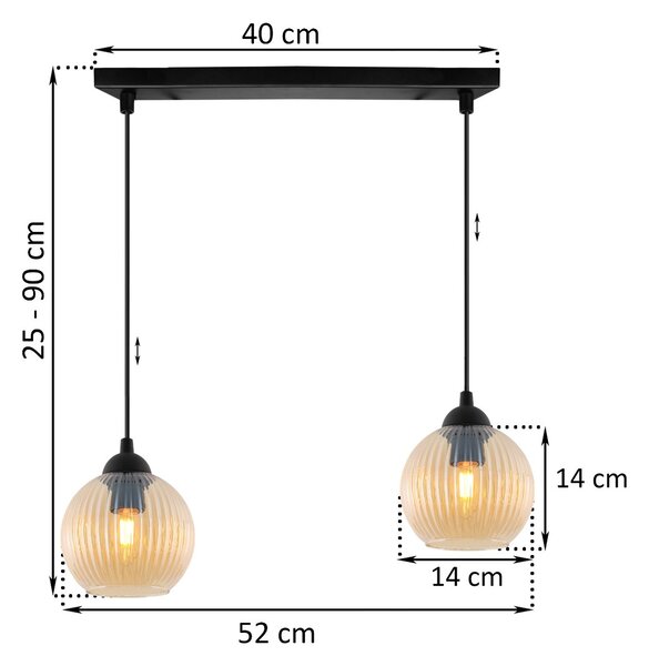 Závěsné svítidlo Riffle Round, 2x medové skleněné stínítko