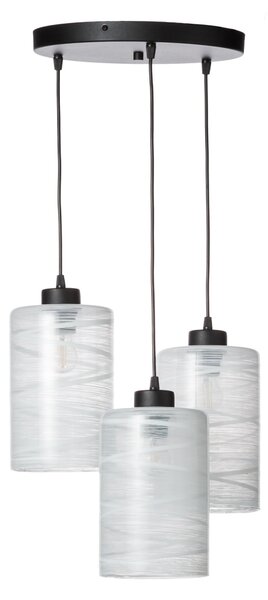 Light for home - Závěsné svítidlo 60566 "FLORENCE" s třemi bílými skleněnými stínidly z foukaného skla., 3x60W, E27, Černá