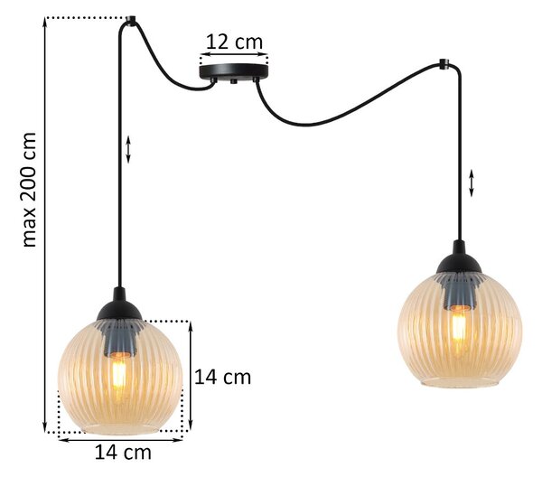 Závěsné svítidlo Riffle Round Spider, 2x medové skleněné stínítko