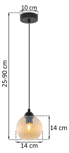 Závěsné svítidlo Riffle Round, 1x medové skleněné stínítko