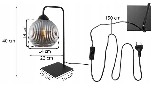 Stolní lampa Riffle Round, 1x grafitové skleněné stínítko