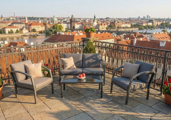 Doppler BELLARIA LOUNGE zahradní sedací souprava 2+1+1 černá/šedá