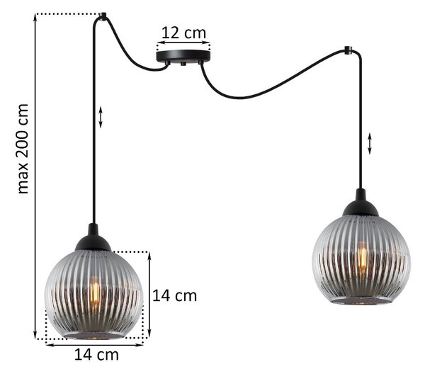 Závěsné svítidlo Riffle Round Spider, 2x grafitové skleněné stínítko