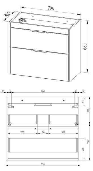 Mereo, Mereo Vigo, koupelnová skříňka s keramickým umyvadlem 81 cm, bílá, MER-CN312