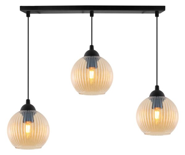 Závěsné svítidlo Riffle Round, 3x medové skleněné stínítko