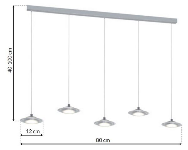 Závěsné svítidlo Ellipse, 5x chromové kovové stínítko, ch