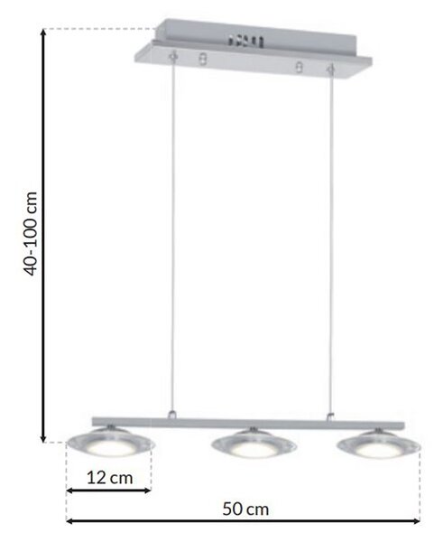 Závěsné svítidlo Ellipse, 3x chromové kovové stínítko, ch/l