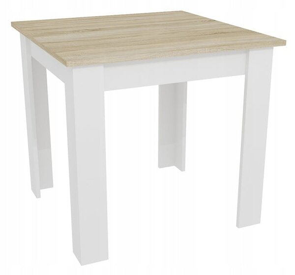 Bílý jídelní stůl s deskou v dekoru dub sonoma MADO 80x80