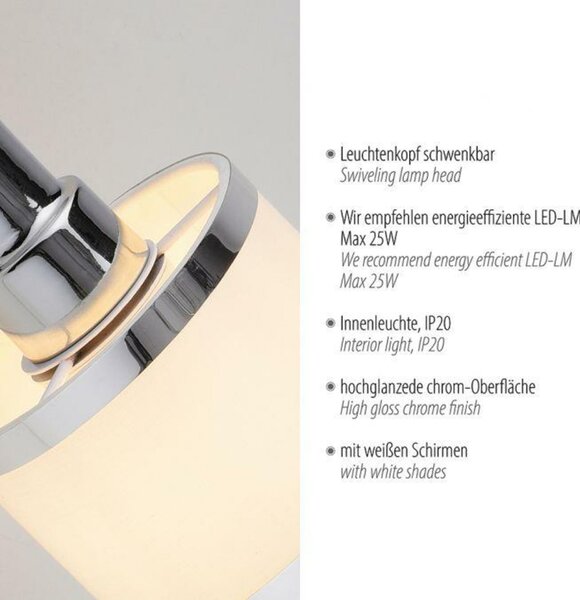 LEUCHTEN DIREKT is JUST LIGHT nástěnné svítidlo 1 ramenné lesklý chrom otočné páčkový vypínač LD 15371-17