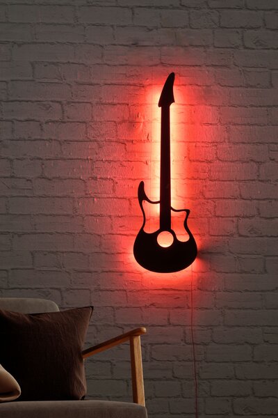 ASIR Nástěnná dekorace s led osvětlením KYTARA červená 22 cm MDF