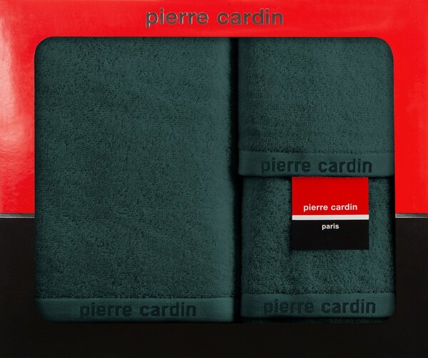 BAVLNĚNÝ RUČNÍK PIERRE CARDIN EVI SADA 3KS 30X50 CM, 50X90 CM, 70X140 CM TMAVĚZELENÁ