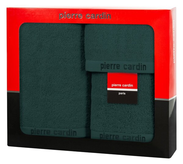BAVLNĚNÝ RUČNÍK PIERRE CARDIN EVI SADA 3KS 30X50 CM, 50X90 CM, 70X140 CM TMAVĚZELENÁ