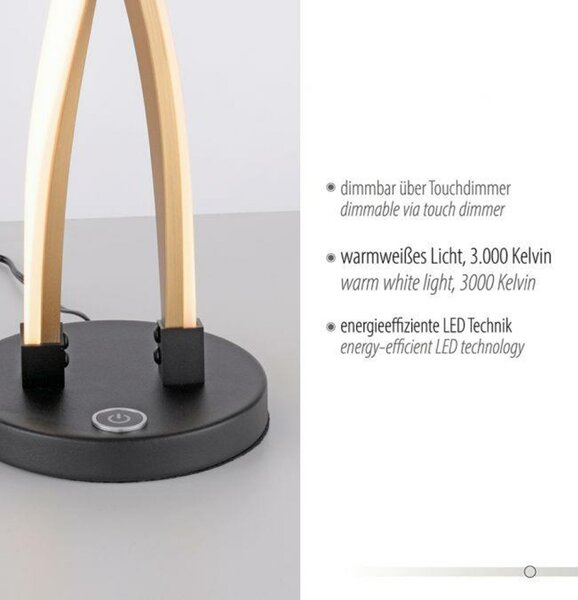 PAUL NEUHAUS LED stolní lampa černá / zlatá dotykový stmívač prohnutý design do interiéru 3000K PN 9141-18