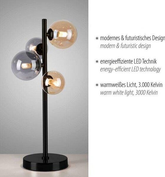 PAUL NEUHAUS LED stolní lampa černá kruhová šňůrový vypínač teplá bílá do interiéru 3000K PN 4585-18