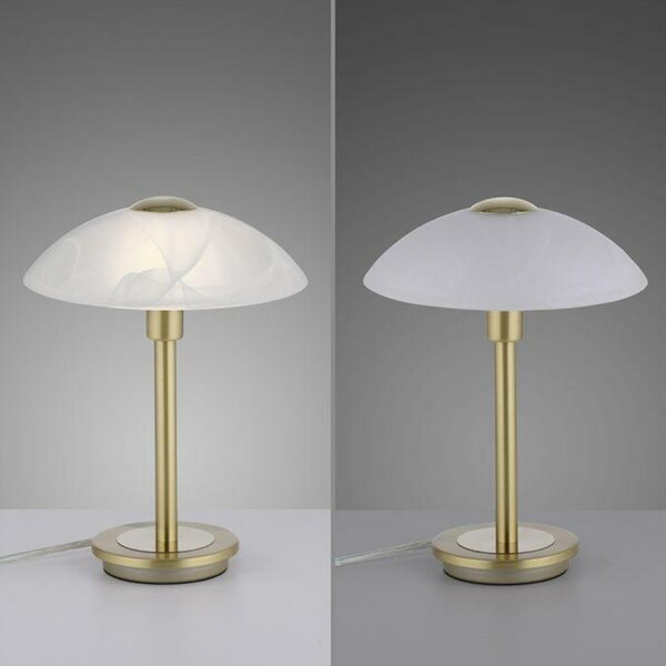 PAUL NEUHAUS LED stolní lampa matná mosaz alabastrový dekor sklo 3 krokové stmívání dotykovým stmívačem 3000K PN 4026-60