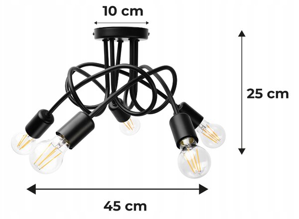 BERGE LOFT 5x E27 zavinovací závěsná lampa