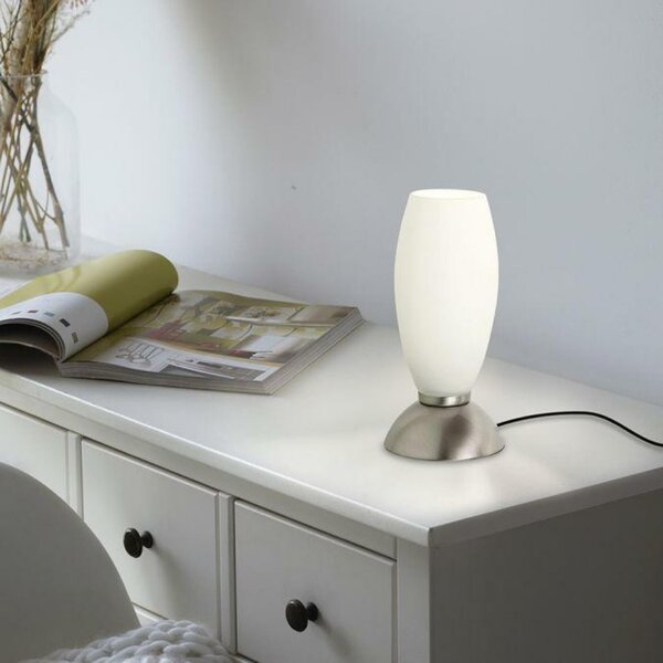 PAUL NEUHAUS LED stolní lampa stříbrná opálové sklo 3 krokové stmívání dotykovým stmívačem 3000K PN 4021-55