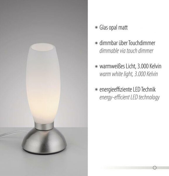 PAUL NEUHAUS LED stolní lampa stříbrná opálové sklo 3 krokové stmívání dotykovým stmívačem 3000K PN 4021-55