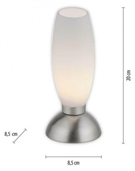 PAUL NEUHAUS LED stolní lampa stříbrná opálové sklo 3 krokové stmívání dotykovým stmívačem 3000K PN 4021-55
