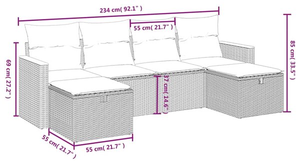 6dílná zahradní sedací souprava s poduškami černá polyratan