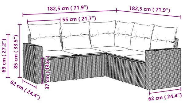 5dílná zahradní sedací souprava a podušky světle šedá polyratan