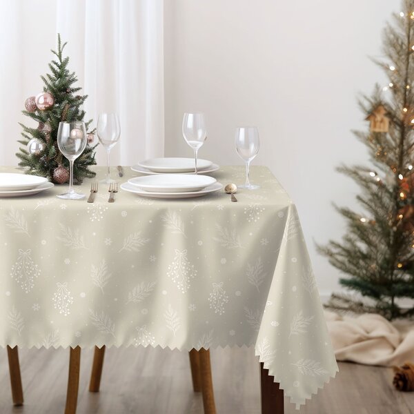 Goldea vánoční hranatý teflonový ubrus - zimní větvičky na latte 80 x 80 cm