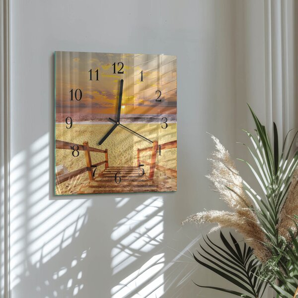 Skleněné hodiny na stěnu Plážový most zskc-30x30-00178315