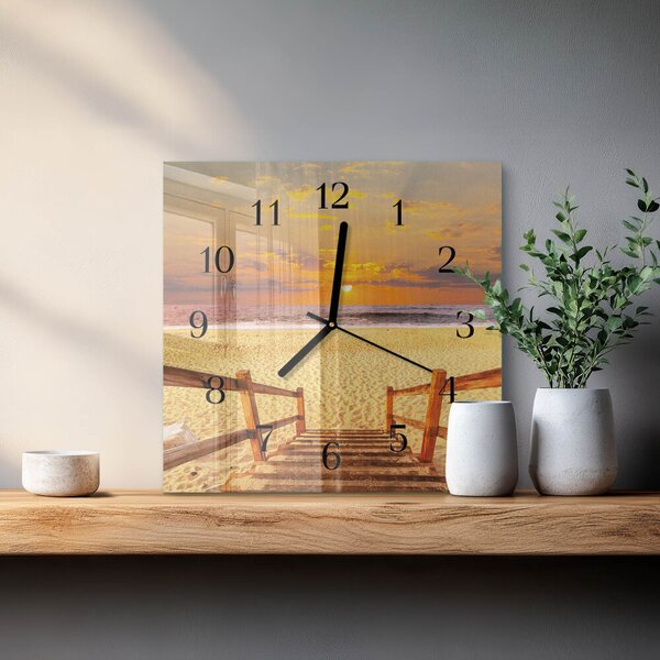 Skleněné hodiny na stěnu Plážový most zskc-30x30-00178315