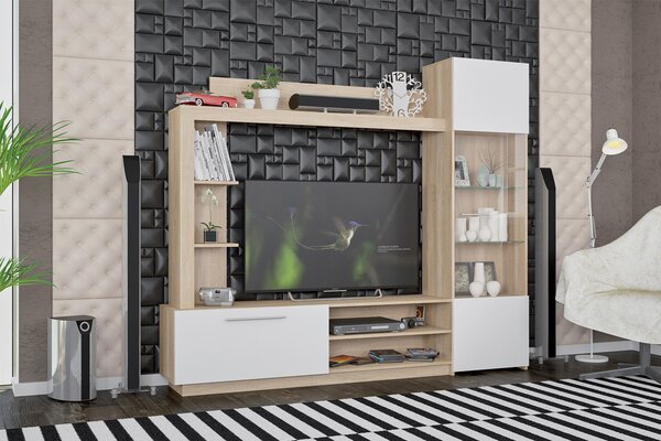VerDesign VLASTA obývací stěna dub sonoma, bílá