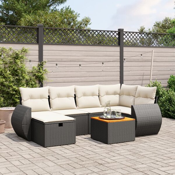 7dílná zahradní sedací souprava s poduškami černá polyratan 3265060