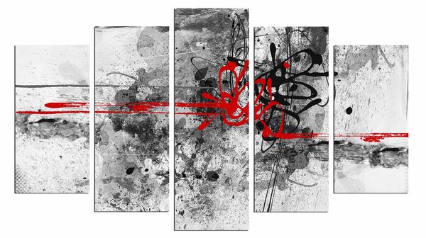 ASIR Obraz ABSTRACE ČERNÁ ČERVENÁ MDF 5 ks